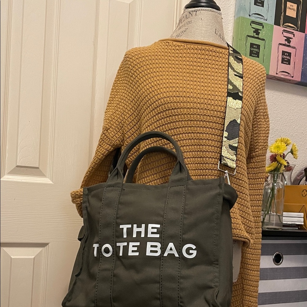 Stylish Olive Tote with Bold White Text
